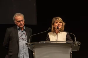 Sylvie Pras, directrice du cinéma du Centre Pompidou et Gérard Vaugeois, président de l'association Prix Jean Vigo